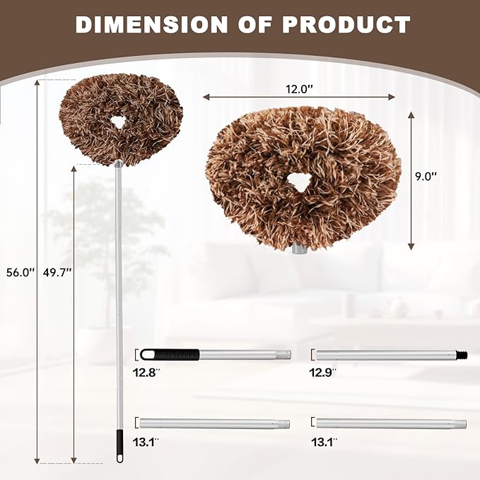 Ceiling Fan Cleaner Duster Reusable Microfiber Ceiling Fan Blade Cleaner Removable Duster with Extension Pole Adjusts 13 to 49.7 Inch for Cleaning Walls Furniture Door Window Top (Beige Brown)