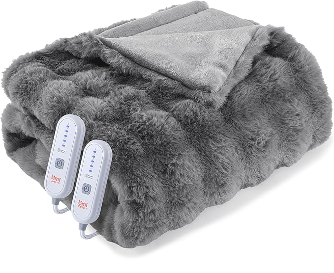 Heated Blanket Electric King- 100"x90" Soft Thick Bubble Electric Blanket for Sofa with 5 Heat Levels & 10 Hours Auto-Off Overheat Protection, Warm Cozy Gifts, Light Grey