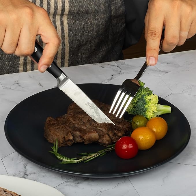 Alata 8-Piece Steak Knives Set, 4.7 Inch with Serrated Edge Razor-Sharp Dinner Knives, Full-Tang Construction, Dishwasher Safe