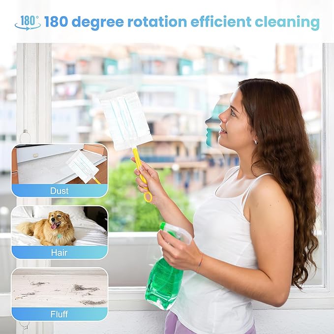 50-Pack 180° Duster Refills for Swiffer Duster Refill, Ultra Sticky Cleaning Duster, Effortless Dusting for Furniture, Fans, Shelves, Long-Lasting & Fragrance-Free with 1 Handle