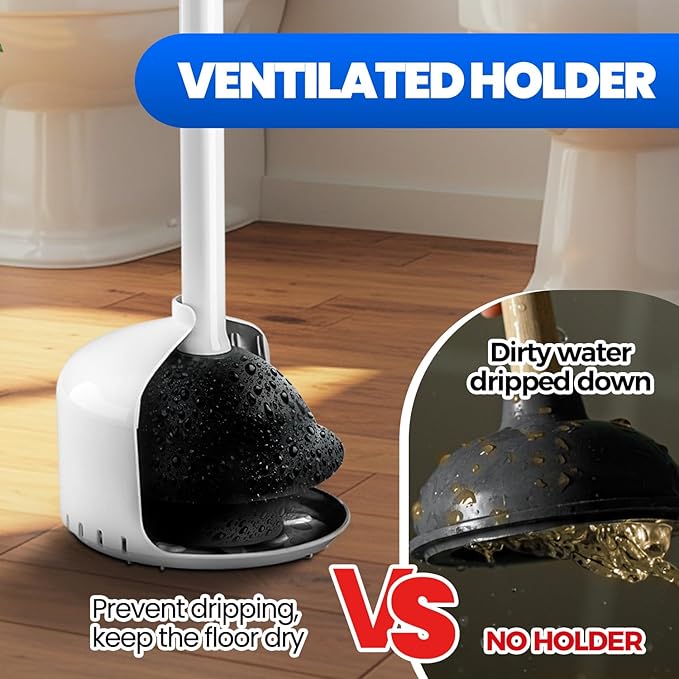 Toilet Plunger with Holder, Heavy Duty Plunger and Holder Combo for Bathroom Cleaning, Bathroom Decor, Bathroom Accessories, Toilet Bowl Cleaners, 19-Inch White