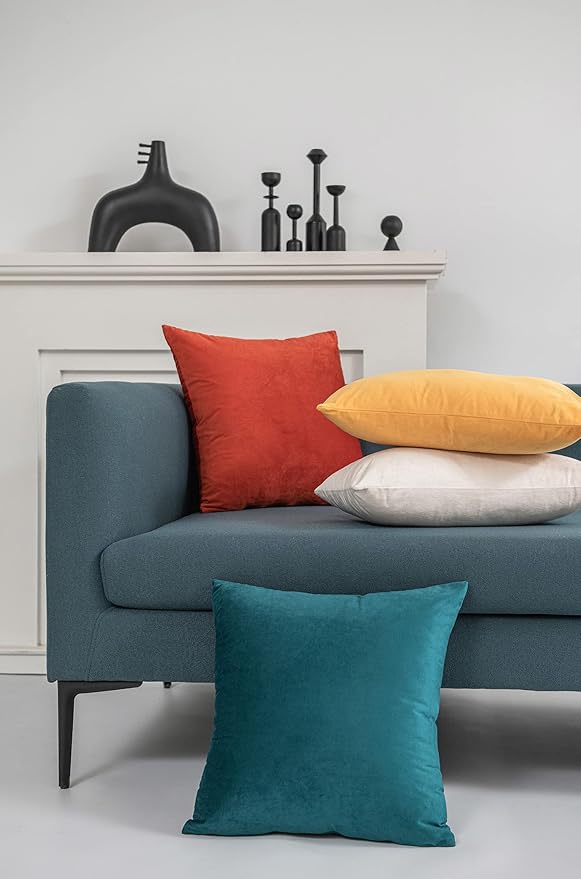 Throw Pillow Cases 20x20 Teal: 2 Pack Cozy Soft Velvet Square Decorative Pillow Covers for Farmhouse Home Decor