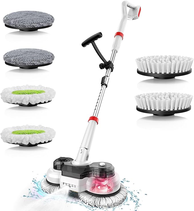 Cordless Electric Mop for Milwaukee M18 Battery (NO Battery), 2 In 1 Spin Mop & Floor Scrubber Machine with LED Light & Water Spray, 800 RPM Electric Mops for Floor Cleaning, Hardwood,Tile,Toilet,Tub