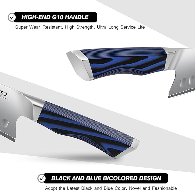 FINTISO 7 Inch Chef Knife, Ultra Sharp Kitchen Knife with G10 Handle, High-End 5 Layers 10Cr15CoMoV Japanese Stainless Steel Santoku Knife, Professional Cutting Knife for Vegetables and Meat