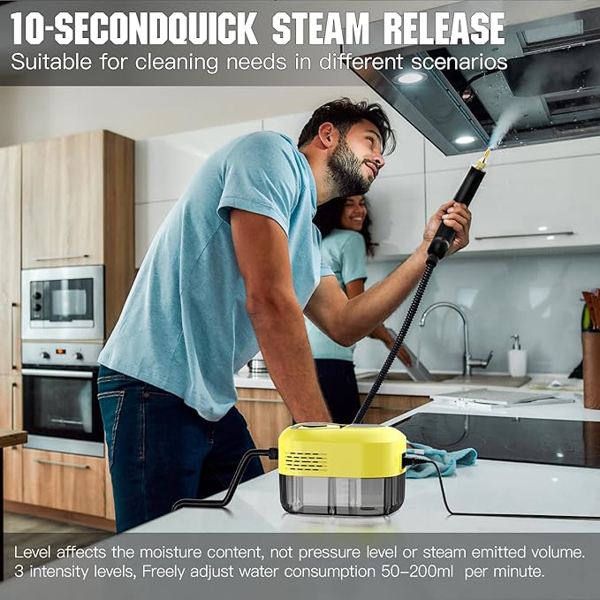 Steam Cleaner for Home&Kitchen, 212°F High Temperature, 1200ML Tank, Portable Handheld Steam Cleaner for Car Carpet Detailing Window Floor Couch Grease Tile, Pressurized Steamer for Cleaning