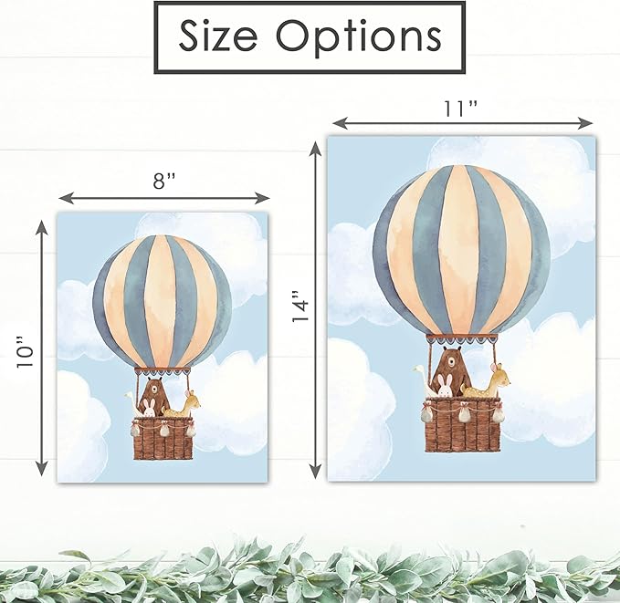 Hot Air Balloon Art Prints (Set of 3) - Unframed - 8x10s | Nursery Wall Decor | Elevate Your Nursery Decor with this Charming Wall Decor | Modern Wall Decor for Your Little One's Room