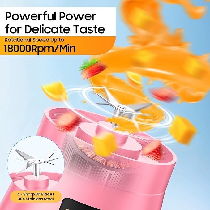 Portable Blender for Smoothies & Shakes - Personal Blender with 12Oz Traveling Cup, BAP Free, 6 Stainless Steel Blades, Freshly Squeezed for Office/Picnic/Sports