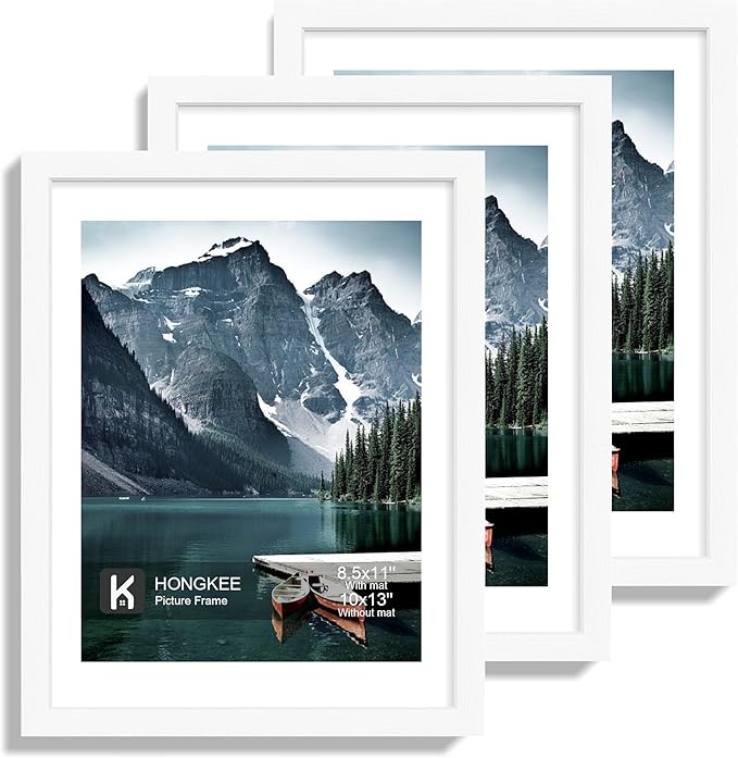 10x13 Picture Frames with Real Glass - Display 8.5x11 Diploma with Mat or 10 x 13 Photo without Mat, Wall or Table Top Display(White, 1 Pack)