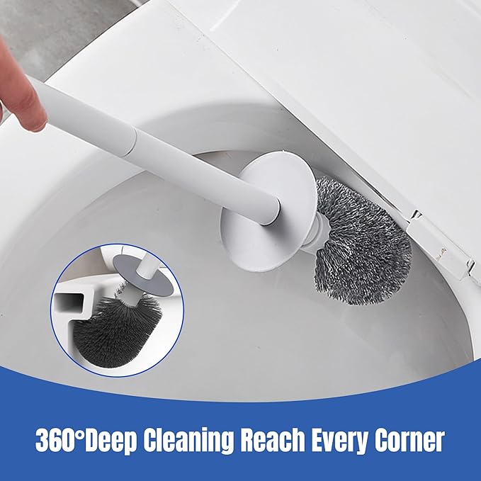 2 Pack Toilet Brush and Holder Set with Plunger, Crevice Cleaning Brush for Deep Cleaning, Space Saving Storage