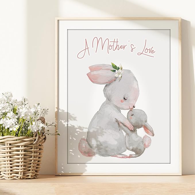 Mother and Child Bunny Wall Art Print - Unframed - 11x14 | Nursery Decor | Bedroom Decor | Room Decor Aesthetic | Bedroom Wall decor