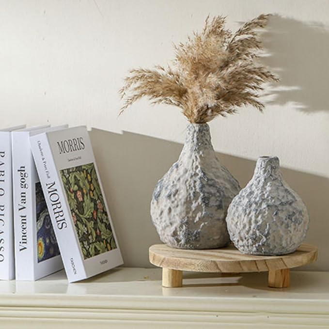 Stone Vases Set of 2, Ceramic Bud Vase Minimalist Vases for Pampas Grass,Modern Vase for Wabi Sabi Home Decor, Shelf Decoration,Fireplace Decor,Coffee Table Decor