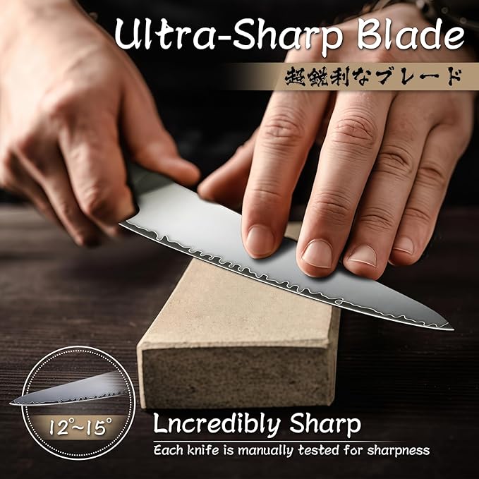 Purple Dragon Gyuto Chef Knife 7.5 Inch, German Vg10 Steel Ultra Sharp Kitchen Knife for Cutting Slicing, Meat Cleaver, Ergonomic Wooden Handle, Gift Box