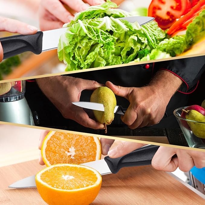 BEWOS Paring Knife - Straight Edge Paring Knives Set of 4, Ergonomic Handle, Classic Black PP Plastic Handle, Fruit Knife & Cutting Knives for Kitchen, 4.1-inch Pointed Tip