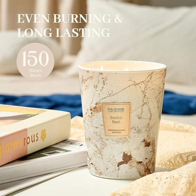 M&SENSE Santal Scented Candles for Home, 3-Wick Highly Scented Jar Candles, Extra Large Candle 35 Oz 150 Hours Long Lasting Burning, Relaxing Aromatherapy Candle for Stress Relief, Meditation