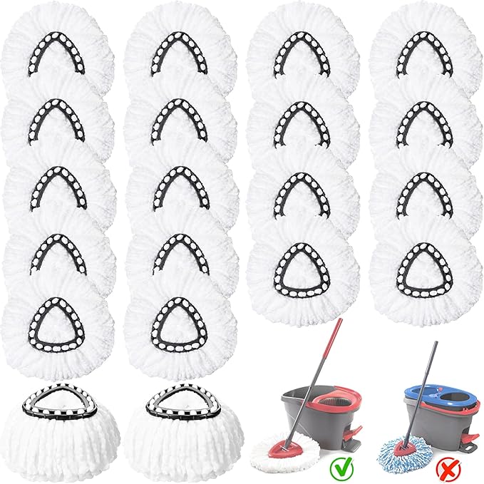 20 Pack Spin Mop Replacement Heads, Mop Replace Head Easywring 1-Tank System, Mop Head Replacement for Hardwood Floor Cleaning, Machine Washable and Easy to Replace