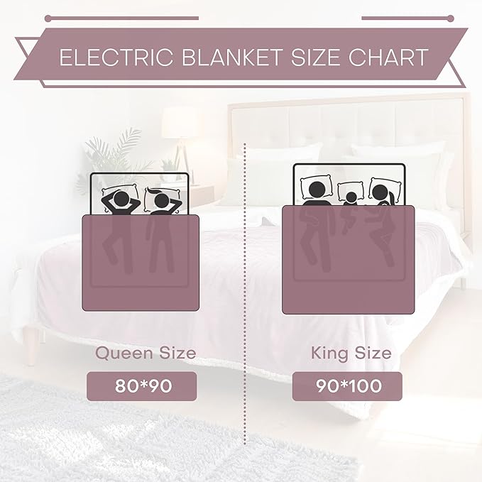 Electric Heated Blanket Queen Size 84"x90" - Coral Fleece & Sherpa Fabric Dual-Sided, 4 Heat Settings & 10 Hours Auto Off, Soft Warming Throw for Home, Office, or Bed, Machine Washable, Berry Shade
