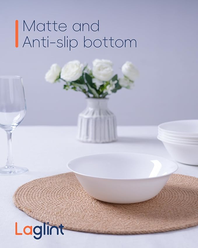 25OZ Cereal Soup Bowl Set of 4, Opal Glass 7.5 inch White Bowls for Ramen, Noodle, Salad, Fruit, Dishwasher and Microwave Safe