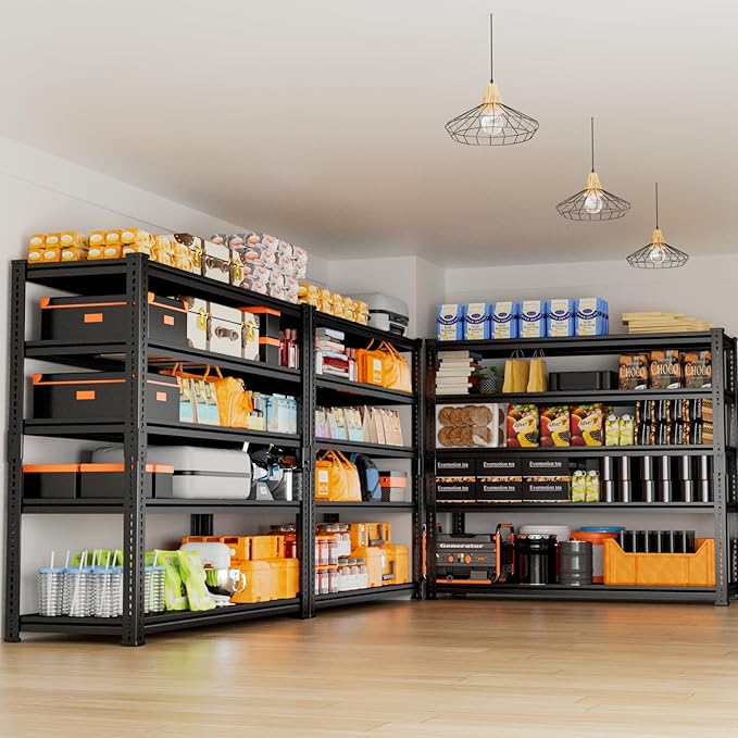 Storage Shelves Heavy Duty, 48"L x 18"W x 72"H Garage Storage Shelves Unit Loads 3700LBS, 5-tier Adjustable Metal Industrial Utility Shelf Rack for Kitchen, Laundry Room, Pantry, Warehouse, Basement