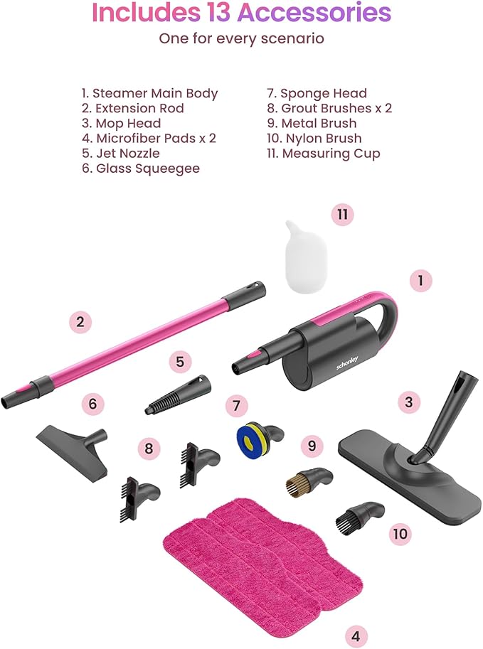 Schenley Steam Mop Cleaner with Detachable Handheld Steamer for Cleaning Hardwood, Laminate Floor, Tiles and Grout, with 13-in-1 Multi-purpose Accessories and Washable Microfiber Pads