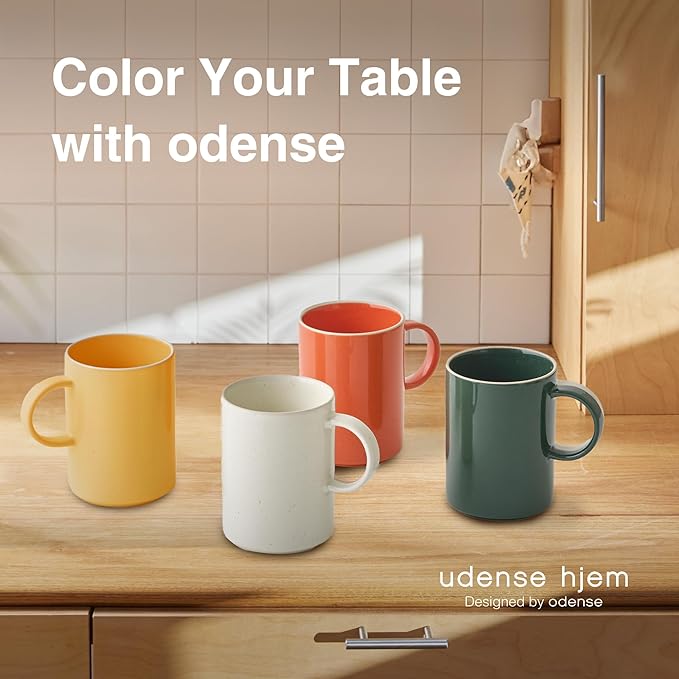 Odense Ceramic Mugs Set of 4 - Coffee Mug - Modern & Minimal Design, Wide Mouth & Stackable, Hot Drinks - Microwave & Dishwasher Safe - 11.8oz (Vanilla Cream)