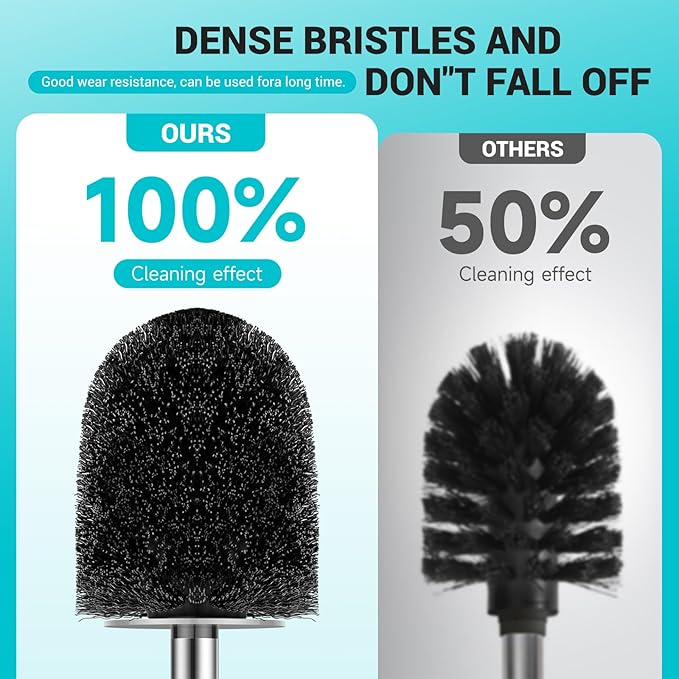 Toilet Brush and Holder, 3 Pack Compact Size Toilet Bowl Brush with Stainless Steel Handle, Small Size Plastic Holder Easy to Hide, Space Saving for Storage, Drip-Proof, Easy to Assemble Grey