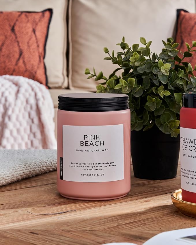 M&SENSE Pink Beach Sands Jar Candle, 19.4oz Pineapple Coconut Scented Natural Soy Candles for Home Scented, 110 Hour Burn Time, Home Decor Gift for Women, Friends, Family, Colleagues, Couples