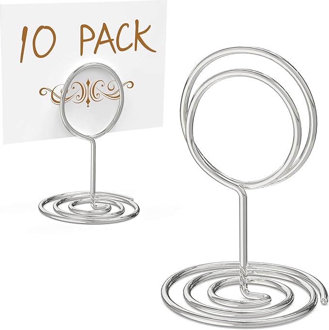 10 Pack Silver Table Number Holders - Place Card Holders for Signs - Table Number Stands - Photo Holder for Tables - Picture Holders for Centerpieces Wedding - Wire Placecard Name Card Photo Stand
