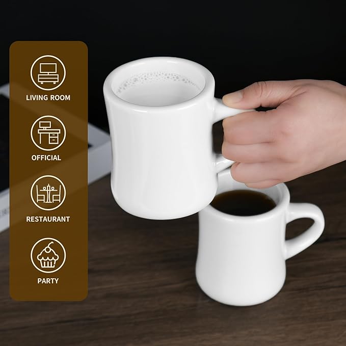 11oz White Diner Coffee Mug Set of 4 Ceramic Mugs Great for Kitchen Set, Travel, and Hot Tea (White)