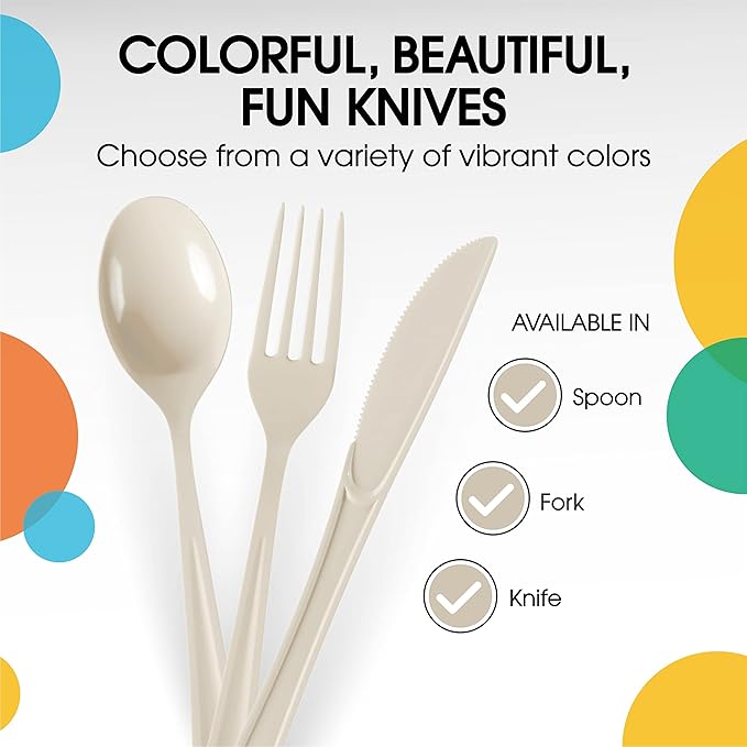 Party Solids Ivory Plastic Knives 200 Pcs Ivory Knives Disposable Utensils Heavy Duty Plastic Cutlery Set Disposable Cutlery Sets Flatware Sets Silverware Set Party Supplies & Party Tableware