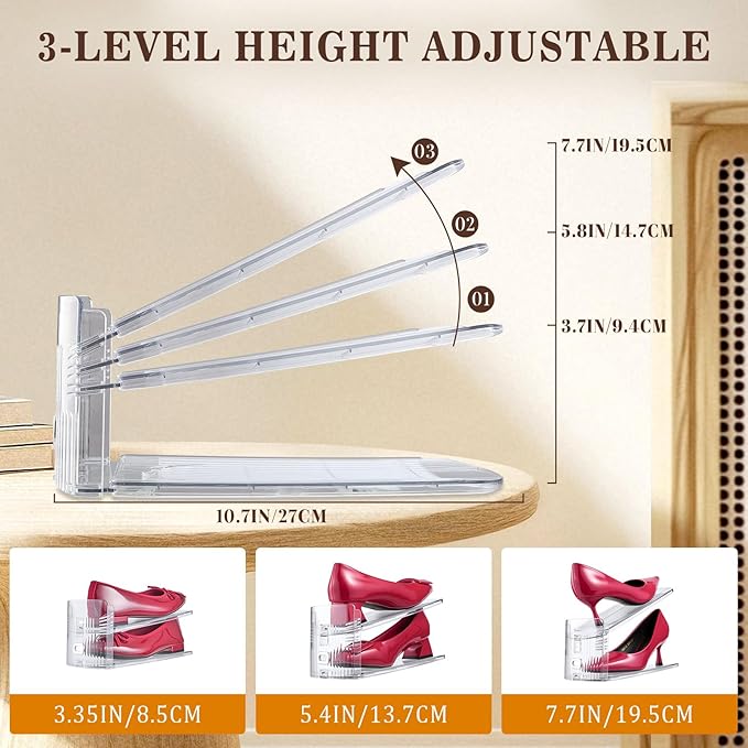 20PACK Shoe Slots Organizer for Closet,Adjustable Shoe Rack Holder Shoe Space Savers Double Layer Stack Shoe Racks for Closet Organization(Transparent)
