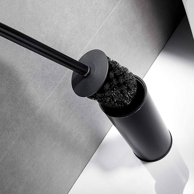 Freestanding Toilet Brush Holder for bathrooms 304 Stainless Steel Toilet Brush Stand Round Storage and Organization Rust Resistant 18-inch high Matte Black Finished