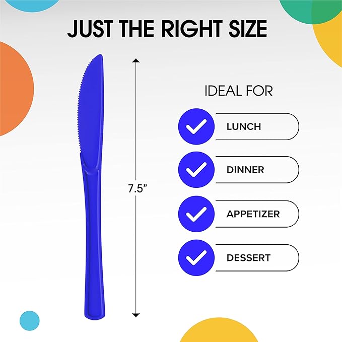 Party Solids Dark Blue Plastic Knives 200 Pcs Dark Blue Knives Disposable Utensils Heavy Duty Plastic Cutlery Set Disposable Cutlery Sets Flatware Sets Silverware Set Party Supplies & Party Tableware