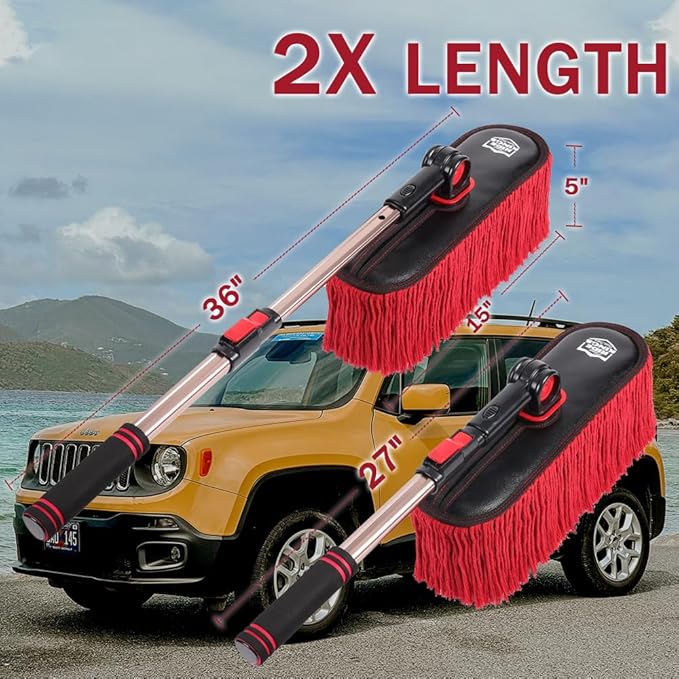 Car Duster Exterior Scratch Free with Extendable Handle,Wax Cotton Hair Car Brush Kit, Auto Detailing Brush for SUV,RV,Truck and Motorcycle,No Lint,Gifts for Men Women