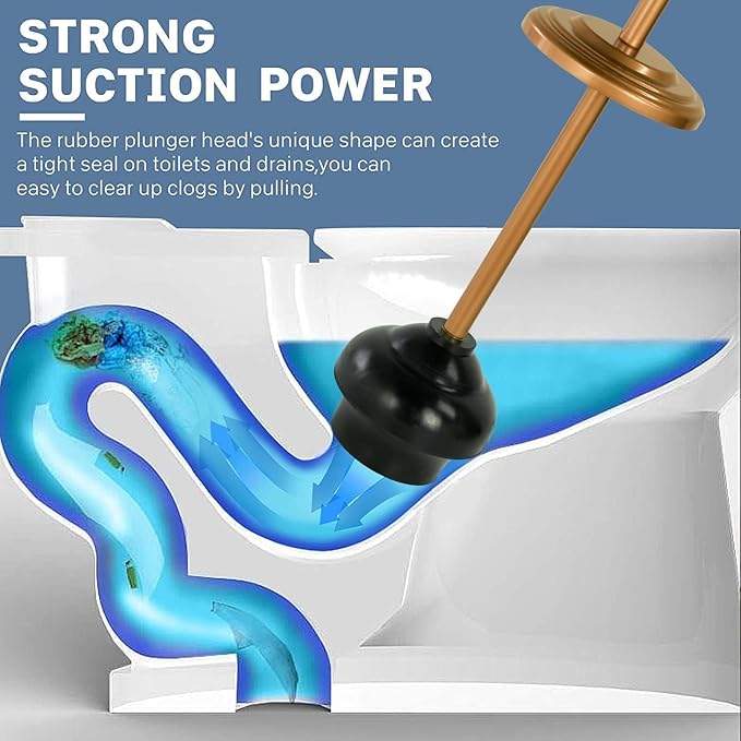 DOWRY Anti-Hand Off Toilet Plunger with Holder for Bathroom,Powerful Efficient Force Suction Cup,Heavy Duty, Deep Cleaning, Gold Brushed