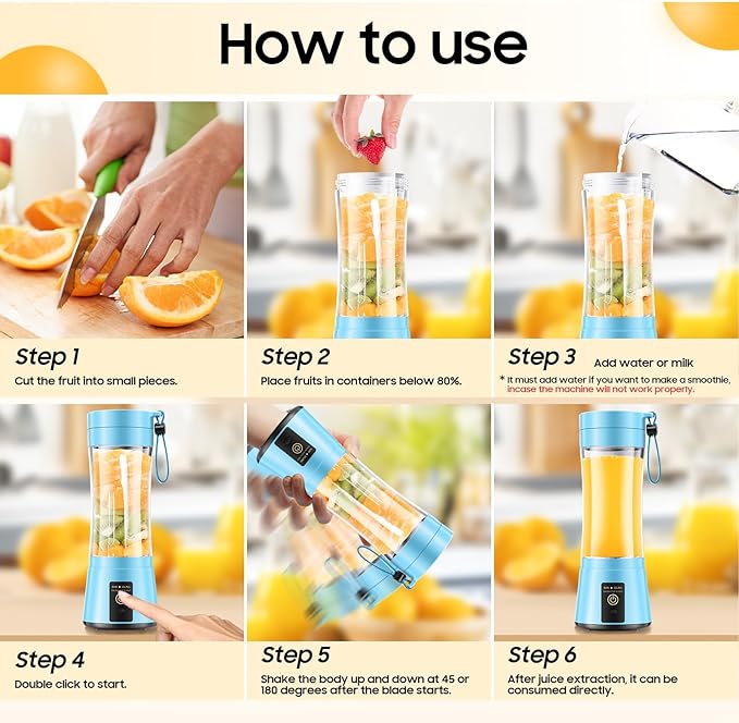 Portable Blender for Smoothies & Shakes - Personal Blender with 12Oz Traveling Cup, BAP Free, 6 Stainless Steel Blades, Freshly Squeezed for Office/Picnic/Sports
