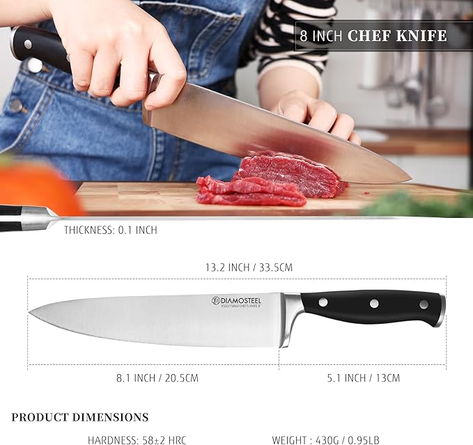 Chef's Knife, Premium 8-Inch Kitchen Knife 5CR15MOV High Carbon Stainless Steel with Ergonomic ABS Handle, Cooking Knife for Cutting, Slicing & Dicing, Ideal Presents for Any Occasion