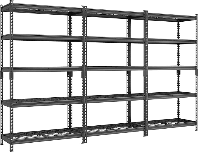 SONGMICS 5-Tier Storage Shelves, Heavy-Duty Garage Shelving, Adjustable Shelving Unit, Steel Shelf, Boltless Assembly, for Garage, 2,250 lb Load, 18 x 108 x 72 Inches, Ink Black UGLR453B03