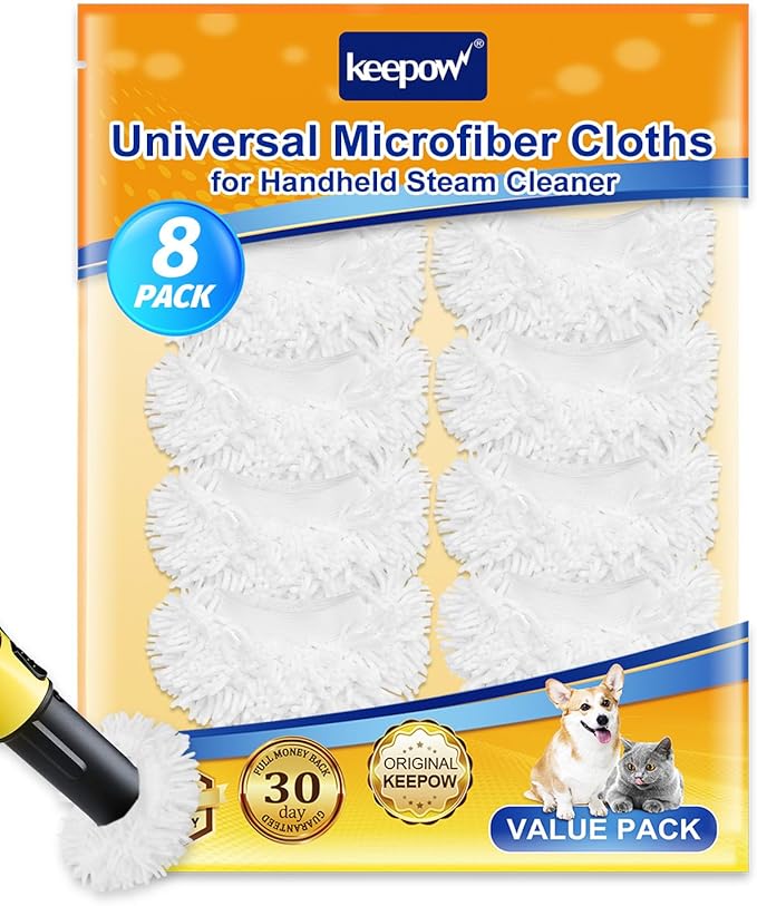 KEEPOW 8 Pack Universal Microfiber Cloths for Handheld Steam Cleaner Accessories Compatible with Bissell Steam Shot, PurSteam, Wagner Spraytech, McCulloch, Reusable Washable Steam Mop Cloths