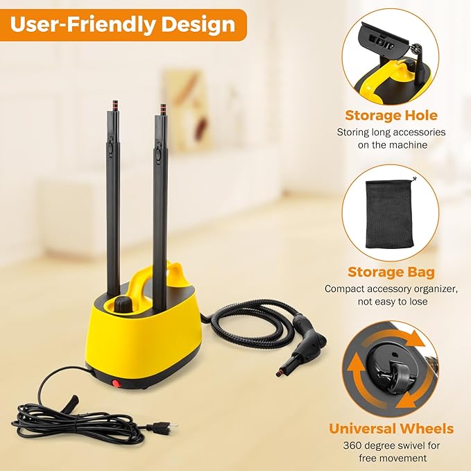 BEAMNOVA Steam Cleaner Electric Household Steamer High Pressure Multipurpose Rolling Cleaning Machine for Carpet Upholstery Floor Car Detailing Home Inside 1.5L 50.72oz Water Container with Roller