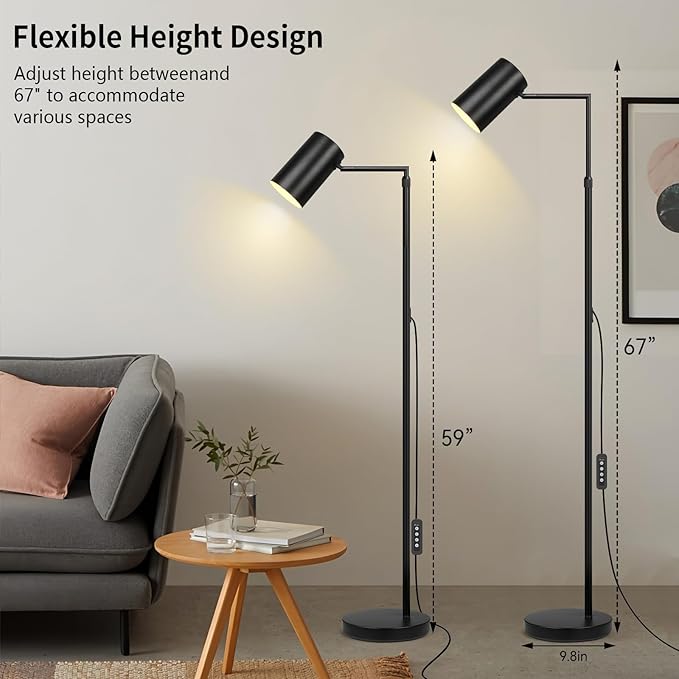 Arc Black Floor Lamp for Living Room with Timer, Stepless Dimmable&Height Adjustable Modern Reading Standing Lamps for Living Room,Reading Room,Office,LED Bulb Included (Black-DM)