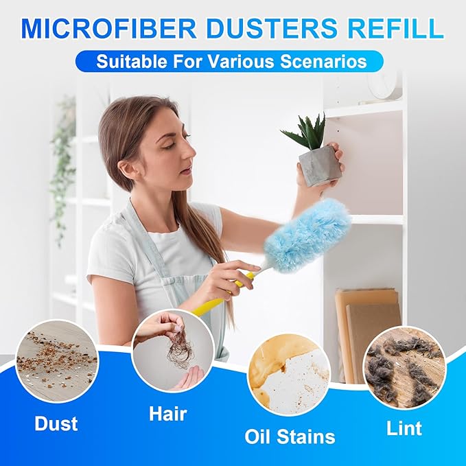 30 Count Dusters Refills with 1 Handle, Multi-Surface Disposable Duster, 360 Heavy Duty Duster Refills, Microfiber Duster kit, for Cleaning Home, Blinds, Fans, Corners