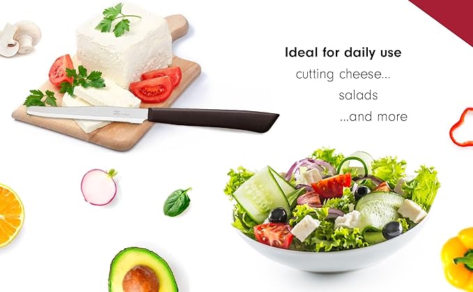 6 kitchen Knives - 4.3"/11cm Italian Stainless Steel Serrated Vegetable/Steak/Table Knife Cutlery, Rounded Tip (Green)