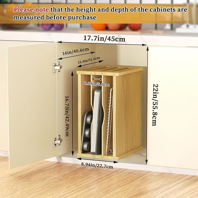 4 Tier Wooden Cabinet Tray Dividers, Kitchen Vertical Baking Sheet Organizer, Storing Pans, Baking Trays, Cutting Board