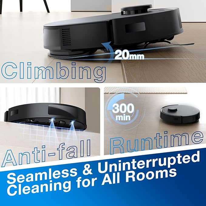 ECOVACS DEEBOT N20 Robot Vacuum Cleaner and Mop,8000Pa Strong Suction, ZeroTangle Brush, 300 Minutes Runtime,TrueMapping Intelligent Path Planning