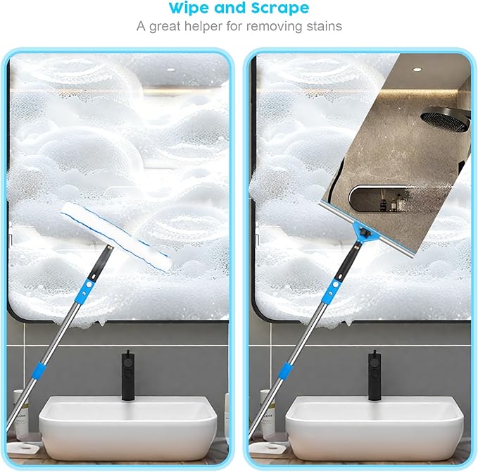 Window Squeegee,5 in 1 Bendable Head Window Squeegee for Home,61''Extension Poles,Bendable Head car Window Cleaner Tool,Squeegee for Shower Glass(Blue)