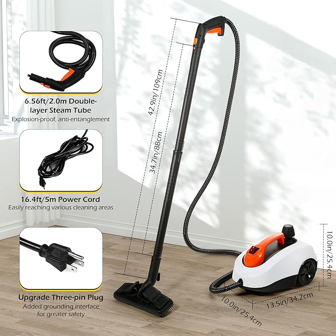 Dyna-Living Steam Cleaner 1800W Steamer for Cleaning 5 Bar Steamer Cleaner for Car Detailing 320°F High Temperature High Pressure Steamer for Carpets Floor with 1.8 L Inner Water Tank