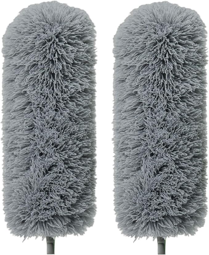 Extendable Feather Duster, Microfiber Duster, Ceiling Fan Duster, Feather Dusters for Cleaning, Dust Cleaner, Cobweb Duster - Electrostatic Bendable Head - Set of 2 Replacement Heads