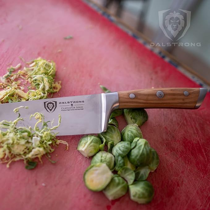 Dalstrong Chef Knife - 8 inch Blade - Gladiator Series - Forged High Carbon German Steel - Razor Sharp Kitchen Knife - Professional Full Tang Knives - Olive Wood Handle - Sheath - NSF Certified