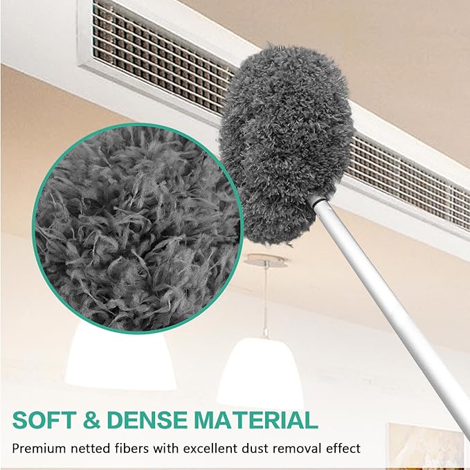 Ceiling Fan Cleaner Duster Reusable Microfiber Ceiling Fan Blade Cleaner Removable Duster with Extension Pole Adjusts 13 to 49.7 Inch for Cleaning Walls Bookshelves Furniture Door Window Top (Gray)