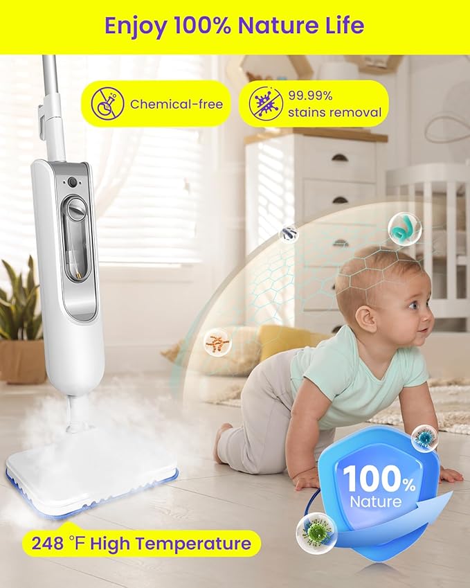 Steam Mop for Floor Cleaning, Effortless Ergonomic Design Floor Steamer for Hardwood and Tile, Adjustable Steam Modes, 1500W High Power, 16.4ft Cord, 400Ml XL Tank, 2 Washable Pad